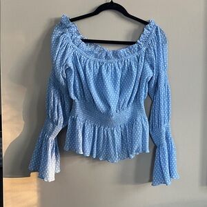 La’ Ven Polka Dot off the shoulder blouse in powder blue size large